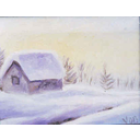 Maison sous la neige - huile